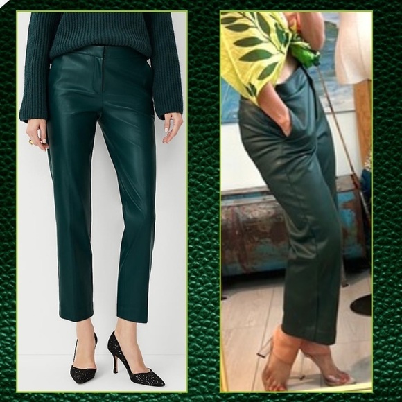 Ann Taylor Factory,The Eva Ankle Pant in Faux Leather, Curvy, Green, Size 4/6 - Picture 2 of 8